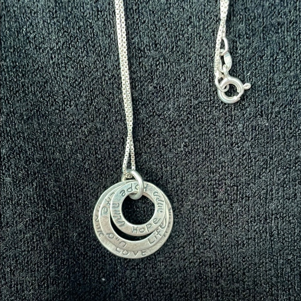 Sterling Silver Engraved Triple Circle Pendant Necklace
